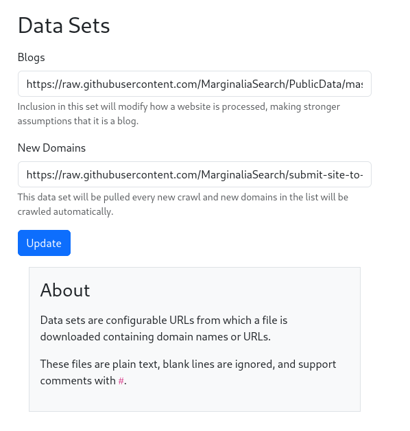 Datasets screenshot